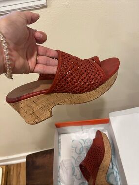 BareTraps Red Woven Cork Wedge Mules